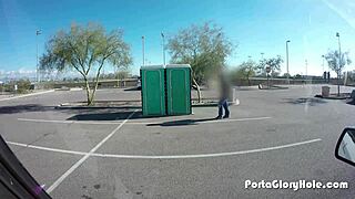 porta gloryhole chubby slut swallows in public