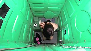 porta gloryhole chubby slut swallows in public