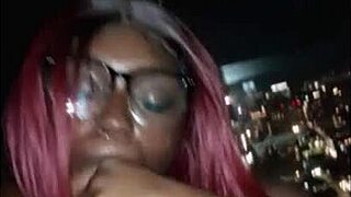 redhead gives blowjob and receives facial