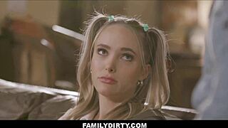 Skinny small tits blonde teen threesome with two men