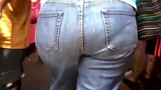 curvy milf in tight jeans walks down street