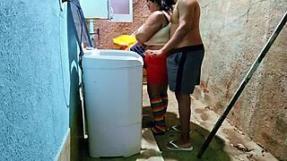 muscular guy trains petite girl in close riding