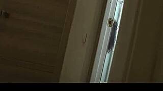 Brunette teen gets first anal after shower