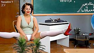 Teacher and student tease in tight nylons slowly