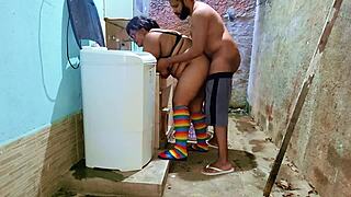 muscular guy trains petite girl in close riding