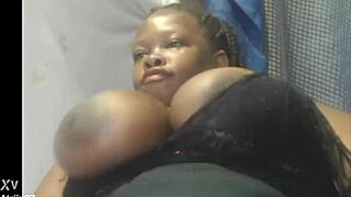 Deepthroat action makes her big natural tits bounce