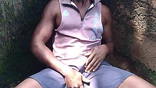 Sexy performance showing hard cum in the forest