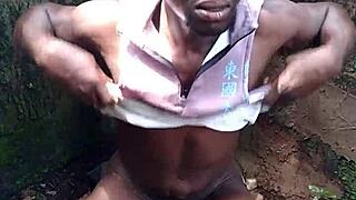 Sexy performance showing hard cum in the forest