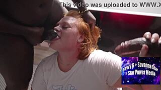 Voluptuous redhead gives bathroom blowbang