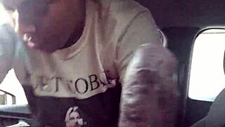 ebony slut gives public blowjob in car