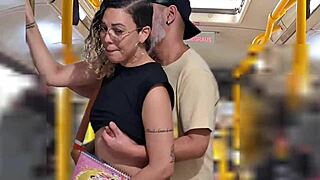 Slutty student gets cumshot in public on the bus
