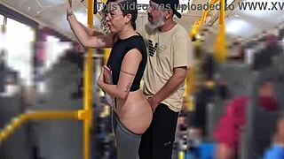 Slutty student gets cumshot in public on the bus