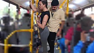 Slutty student gets cumshot in public on the bus