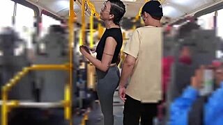 Slutty student gets cumshot in public on the bus