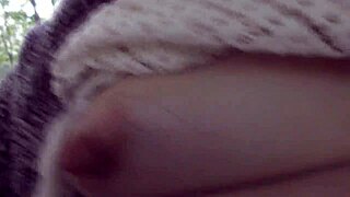 Hairy mature flashes upskirt outdoors