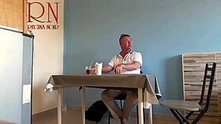Naked waitress restaurant guest eats from the waitresss navel c3