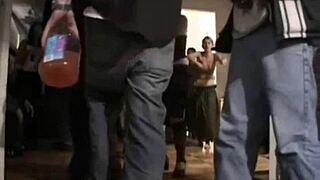 teen slut gets spitroasted in horny frat party scene