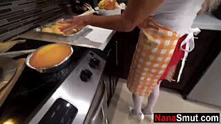 granny blows young man and almost gets caught