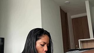 She gives a sloppy blowjob to this big cock with passion