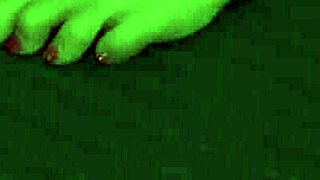 Brunette Sinn Sage rubs hairy pussy with feet