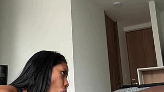 She gives a sloppy blowjob to this big cock with passion