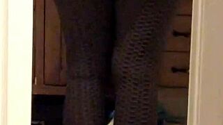 Wife shows off her ass in tight leggings at home