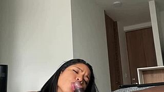 She gives a sloppy blowjob to this big cock with passion