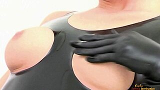 Blonde in latex feels friction during missionary