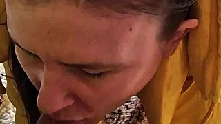 Russian couple blowjob ends with cum on ass