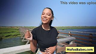 Sexy ebony girl rubs her clit and reveals natural big round boobs in car eden west charles dera