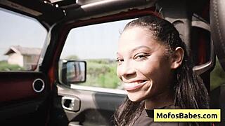 Sexy ebony girl rubs her clit and reveals natural big round boobs in car eden west charles dera