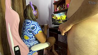 horny gamer gets fucked while playing game