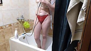 I watch my roommate wash her wet curves