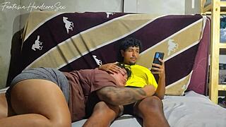 playing clash royale she lays on lap wanting deep cock