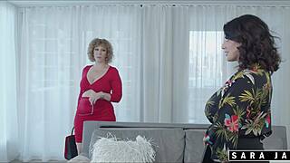 Brunette milf licks big breasts