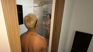 curvy latina showers while i watch and join