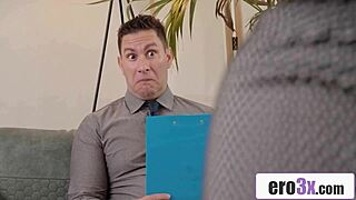 ebony boss in glasses takes anal on first day