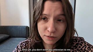 Cuckolding husband in leopard lingerie at home