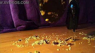 Mistress prepares cereal breakfast in heels