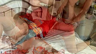 blonde in satin lingerie gets cum at party