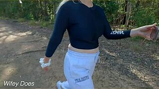 Wifey Heads Out Braless Flashing Outdoors
