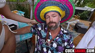 Big butt wife fucking cuckold husbands friend on cinco de mayo