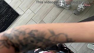 blonde wife gets fucked hard by delivery guy and swallows