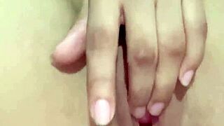 Tender teen fucks her tight pussy wanting big cock