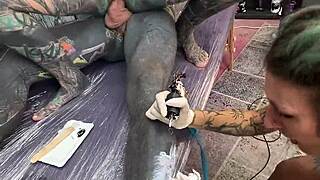 tattooed goth babe rides monster cock hard