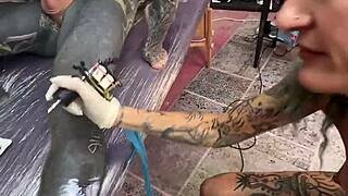tattooed goth babe rides monster cock hard