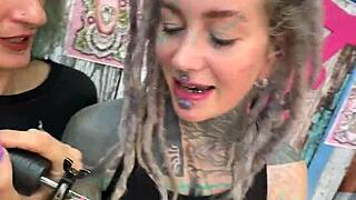 tattooed goth babe rides monster cock hard