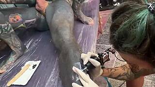 tattooed goth babe rides monster cock hard