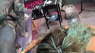 tattooed goth babe rides monster cock hard