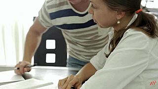 Schoolgirl gets fucked doggystyle by her tutor